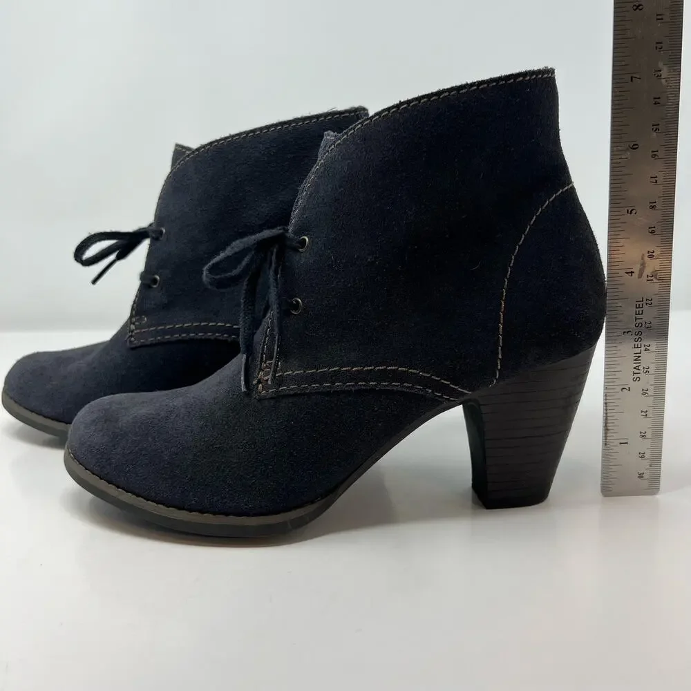 Clarks Booties Women's 8.5M Dark Blue Suede Leather Lace-Up Heel Preppy Romantic - Picture 5 of 11